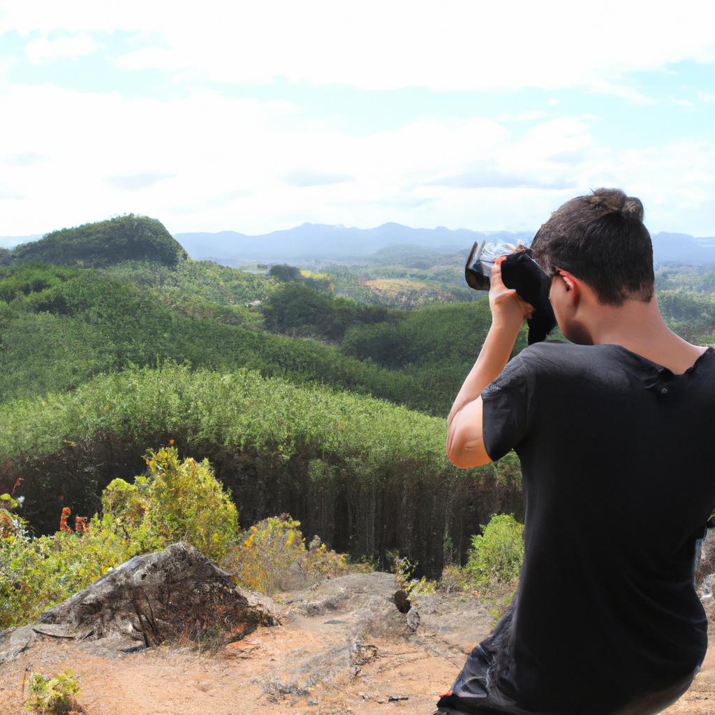 Person photographing scenic natural landscapes